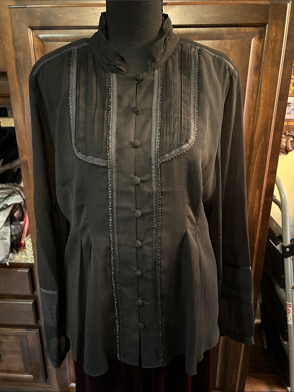 Y2K Coldwater Creek Sz L Vintage-Inspired Black Button Front Women's Blouse